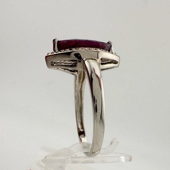 Marquise Cut Garnet & Diamond Ring - Sterling Silver - Size 7 - Picture 6 of 13